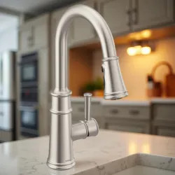 Click here to see Moen 7260SRS Moen Belfield Single-Handle High Arc Pull-Down Kitchen Faucet w/ PowerBoost, 1.5 GPM, Spot Resist Stainless - 7260SRS