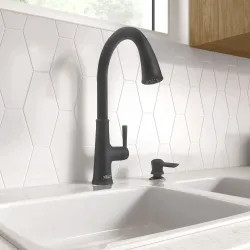 Click here to see  9319300.243 American Standard Maven Single-Handle Pull-Down Kitchen Faucet with Soap Dispenser, Matte Black - 9319300.243