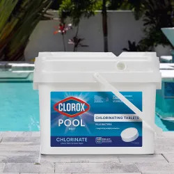 Click here to see  22405CLXW Clorox Pool & Spa Active99 3in Solid Chlorinating Tablets with 4-in-1 Formula, Wrapped Tablets, 5 lb Bucket - 22405CLXW