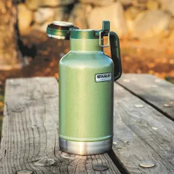 Click here to see  10-01941-063 Stanley Classic Series 64 oz. Easy-Pour Growler, 18/8 Stainless Steel, Hammertone Green - 10-01941-063