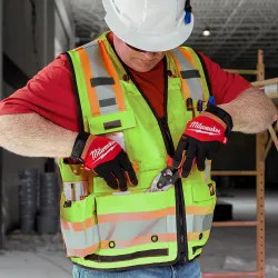 Click here to see Milwaukee 48-73-5162 Milwaukee L/XL Surveryor's High Visibility Yellow Safety Vest with 27 Pockets, Class 2 Type R - 48-73-5162
