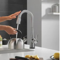 Click here to see Delta 9991T-PR-DST Delta Monrovia Touch2O Single Handle Pull-Down Bar/Prep Faucet, Lumicoat Chrome - 9991T-PR-DST