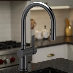 Click here to see Moen 7622EVBL Moen Cia Smart Single-Handle High Arc Pull-Down Kitchen Faucet w/ Voice Activation, 1.5 GPM, Matte Black - 7622EVBL 