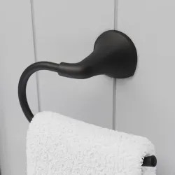 Click here to see Pfister BRB-MCABB Pfister McAllen Wall Mounted Towel Ring with Mounting Hardware, All Metal Construction, Matte Black - BRB-MCABB