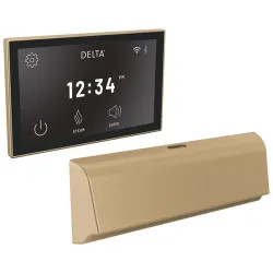 Click here to see Delta 5CB-550L-CZ-PR Delta SteamScape Deluxe System Unilateral Digital Steam Package with 9in x 3in Champagne Bronze Steam Outlet, Lumicoat Technology - 5CB-550L-CZ-PR