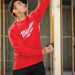 Click here to see Milwaukee 608R-M Milwaukee GRIDIRON Medium Men's Red Heavy-Duty Long-Sleeve T-Shirt - 608R-M 