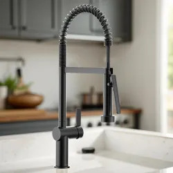 Click here to see Moen 7822BL Moen Cia Single-Handle Semi Pro Spring Pulldown Kitchen Faucet with PowerBoost, 1.5 GPM, Matte Black- 7822BL