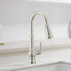 Click here to see Moen FS72003SRS Moen Paterson Spot Resist Stainless Single-Handle High-Arc Pulldown Kitchen Faucet with 4-Water Filter Function Spray Wand, WaterSense, PowerClean, ADA-Compliant, 1.5 GPM - FS72003SRS