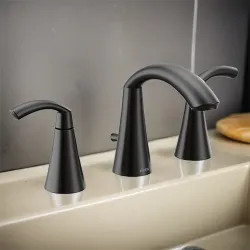 Click here to see Moen TV6173BL Moen Glyde Two-Handle High-Arc Widespread Bathroom Faucet with M-PACT Valve, ADA, 1.2 GPM, Matte Black - TV6173BL