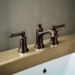 Click here to see Moen TV6805ORB Moen Dartmoor Two-Handle High-Arc Widespread Bathroom Faucet with M-PACT Valve, ADA, 1.2 GPM, Oil Rubbed Bronze - TV6805ORB
