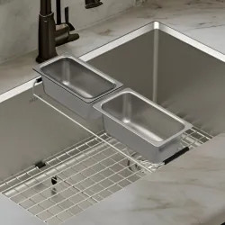 Click here to see Moen 215819 Moen Luxe Chef Workstation System Two Prep Bins with Clear Plastic Lids, Stainless Steel - 215819