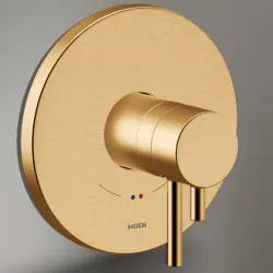 Click here to see Moen UT4291BG Moen Align Two-Handle Valve Only Trim w/ Flow Control and Temperature Adjust, Lever Handle, M-Core 4, Thermostatic Cartridge, Brushed Gold - UT4291BG