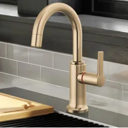 Click here to see Brizo 61306LF-H-GL-L Brizo Kintsu Single-Handle Instant Hot Faucet with Arc Spout, Self Closing Handle, 1.0 GPM, Lumicoat Luxe Gold - 61306LF-H-GL-L