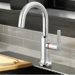 Click here to see Brizo 61306LF-H-PC-L Brizo Kintsu Single-Handle Instant Hot Faucet with Arc Spout, Self Closing Handle, 1.0 GPM, Lumicoat Polished Chrome - 61306LF-H-PC-L
