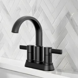 Click here to see Delta 25855LF-BL Delta Albion Two Handle Centerset Bathroom Faucet, ADA, 1.2 GPM, Matte Black - 25855LF-BL