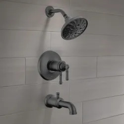 Click here to see Delta T17T484-BL Delta Broderick Monitor 17T Series Tub Shower Trim, TouchClean, H2Okinetic, ADA, MultiChoice Valve, Matte Black - T17T484-BL
