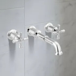 Click here to see Delta T3584LF-PR-LHP-WL Delta Broderick Two Handle Bathroom Faucet Trim, Wall Mount, 1.2 GPM, Lumicoat Chrome (Less Handle) - T3584LF-PR-LHP-WL