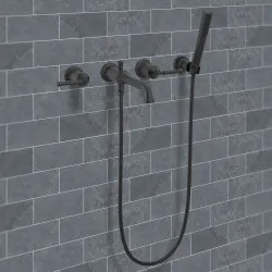 Click here to see Delta T5784-BLLHP-WL Delta Broderick Wall Mount Tub Filler Trim with Hand Shower, 1.75 GPM, Matte Black (Less Handles) - T5784-BLLHP-WL
