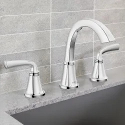 Click here to see Delta 35864LF Delta Geist Two Handle Widespread Bathroom Faucet, Pop-Up with Overflow, Deck Mount, ADA, 1.2 GPM, Polished Chrome - 35864LF