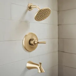 Click here to see Delta T14433-CZ Delta Kayra Monitor 14 Series Tub & Shower Trim, Touch-Clean, Lever Handle, ADA, 1.75 GPM, Champagne Bronze - T14433-CZ