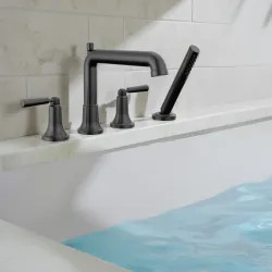 Click here to see Delta T4736-BL Delta Saylor Roman Tub Faucet Trim With 1.75 GPM Hand Shower, Fixed Spout, Two Lever Handles, ADA-Compliant, Matte Black -  T4736-BL
