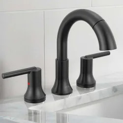 Click here to see Delta 3559-BLPD-DST Delta Trinsic Pull Down Widespread Bathroom Faucet, DIAMOND Seal, MagnaTite, ADA, WaterSense, Two Lever Handles, 1.2 GPM, Matte Black - 3559-BLPD-DST