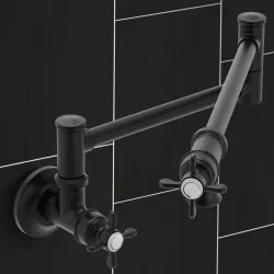 Click here to see Moen S6641BL Moen Weymouth Wall-Mounted Two-Handle Swing Arm Kitchen Pot Filler Faucet, 5.5 GPM, Matte Black - S6641BL