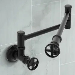Click here to see Moen S6642BL Moen Paterson Wall-Mounted Two-Handle Swing Arm Kitchen Pot Filler Faucet, 5.5 GPM, Matte Black - S6642BL