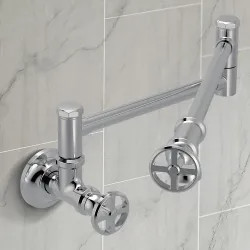 Click here to see Moen S6642C Moen Paterson Wall-Mounted Two-Handle Swing Arm Kitchen Pot Filler Faucet, 5.5 GPM, Chrome - S6642C