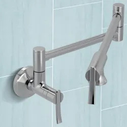 Click here to see Moen S6651C Moen Sinema Wall-Mounted Two-Handle Swing Arm Kitchen Pot Filler Faucet, 5.5 GPM, Chrome - S6651C