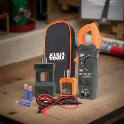 Click here to see Klein CL120KIT Klein 600V Clamp Meter Electrical Test Kit with Test Leads, (3) AAA Batteries and Carrying Case - CL120KIT