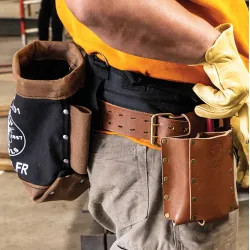 Click here to see Klein 5800HPBL Klein Rodbuster Toolbelt Set with Leather Belt, Canvas Bolt Bag, 3-Pocket Tool Holder, and Pro-Pad, Large - 5800HPBL