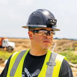 Click here to see Klein 60512 Klein Carbon Fiber Hard Hat with Headlamp, Full Brim, Titan - 60512