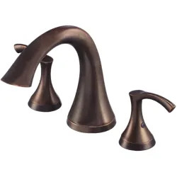 Click here to see Gerber D300922BRT Gerber Antioch Two-Handle Deck-Mount Roman Tub Faucet Trim, 3-Hole, Lever Handles, ADA, Metal Spout, Tumbled Bronze - D300922BRT