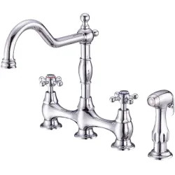 Click here to see Danze D404557 Danze Opulence Two Handle Bridge Kitchen Faucet w/ Side Spray, Cross Handles, Chrome - D404557