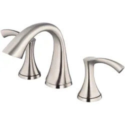 Click here to see Danze D304022BN Danze Antioch Widespread Bathroom Faucet with Touch-Down Drain, Two-Handle, 1.5 GPM, Lever Handle, ADA, WaterSense, Brushed Nickel - D304022BN