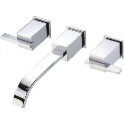 Click here to see Danze D316244 Danze Sirius Widespread Bathroom Faucet with Metal Touch-Down Drain, Wall-Mount, Two-Handle, 2.5 GPM, Lever Handle, ADA, Chrome - D316244