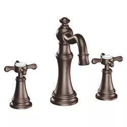 Click here to see Moen TS42114ORB Moen Weymouth Two-Handle High Arc Widespread Oil Rubbed Bronze Bathroom Faucet with Cross Handles, 1.2 GPM, 60 PSI, WaterSense - TS42114ORB