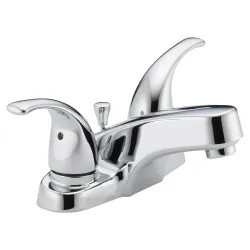 Click here to see Peerless P299628LF-M Peerless Centerset Bathroom Faucet with Metal Pop-Up Drain, Two-Handle, 1.0 GPM, Lever Handle, ADA, WaterSense, Chrome - P299628LF-M