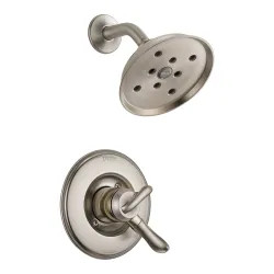 Click here to see Delta T17294-SS Delta Linden Monitor 17 Series Single-Setting H2Okinetic Shower Faucet with Volume Control, Two Handles, 1.75 GPM, Lever Handles, Stainless - T17294-SS