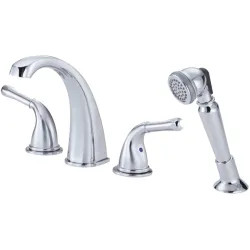 Click here to see Danze D301771 Danze Plymouth Two-Handle Deck-Mount Roman Tub Faucet with Hand Shower, Soft Touch Personal Shower, Lever Handles, Chrome -D301771