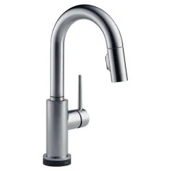 Click here to see Delta 9959T-AR-DST Delta Trinsic Single-Handle Arctic Stainless Pull-Down Bar/Prep Faucet, 1.8 GPM, Lever Handle, Diamond Seal Technology, ADA, Touch2O - 9959T-AR-DST