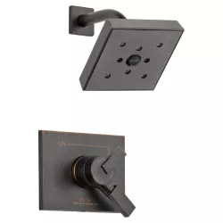 Click here to see Delta T17253-RBH2O Delta Vero Monitor 17 Series Two-Handle H2Okinetic Rain Shower Faucet with Volume Control, 1.75 GPM, Lever Handles, ADA, Venetian Bronze - T17253-RBH2O