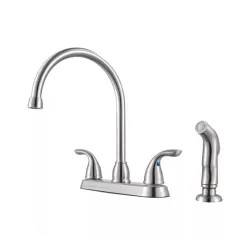Click here to see Pfister G136-500S Pfister Pfirst Stainless Steel Two-Handle High Arc Kitchen Faucet with Side Spray, 1.75 GPM, Pforever Seal, ADA - G136-500S