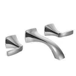 Click here to see Moen T6906 Moen Voss Two-Handle Wall-Mount Chrome Bathroom Faucet, 7-3/8 inches Spout, 1.2 GPM, 60 PSI, WaterSense, ADA, Lever Handles, Three-Holes - T6906
