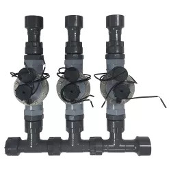 Click here to see Commodity  3-Valve Sprinkler Manifold Setup with Flow Control - Irritrol NPT Globe Valves and 1