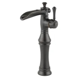 Click here to see Delta 798LF-RB Delta Cassidy Channel Spout Venetian Bronze Lavatory Faucet with Single-Hole Riser, Less Pop-Up, 1.2 GPM, Single-Handle, Lever Handle - 798LF-RB