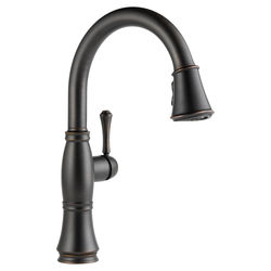 Click here to see Delta 9197-RB-DST Delta Cassidy Single-Handle Pull-Down Venetian Bronze Kitchen Faucet, 1.8 GPM, Lever Handle, Diamond Seal Technology, Touch-Clean - 9197-RB-DST