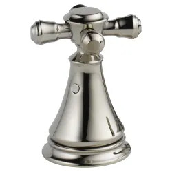 Click here to see Delta H295PN Delta Cassidy 2-7/8in Polished Nickel Metal Cross Handle Set for Bidets and Deck Mount Bathroom Sinks, ADA-Compliant - H295PN