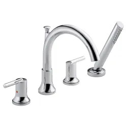 Click here to see Delta T4759 Delta Trinsic Two-Handle Roman Tub Faucet Trim with 1.75 GPM Single-Setting Hand Shower, Touch-Clean, High Arc Spout, Lever Handles, Chrome - T4759
